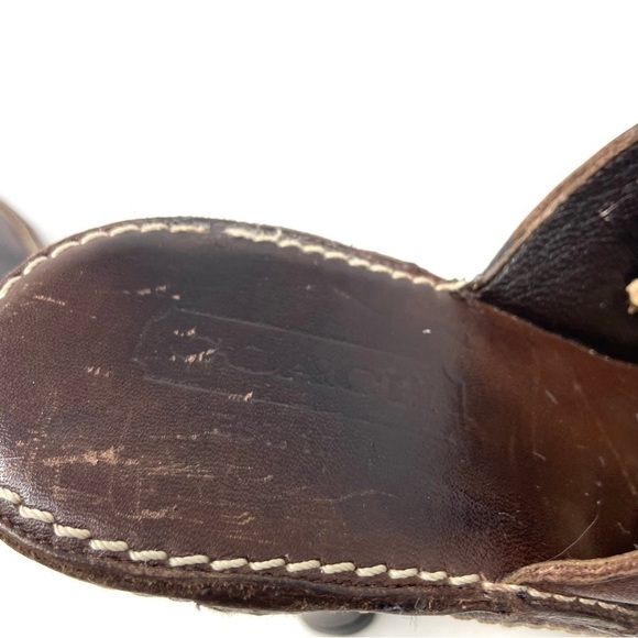 Coach Kaley Brown Leather Heeled Platform Mule Clog Slides Made in Italy - Picture 4 of 9